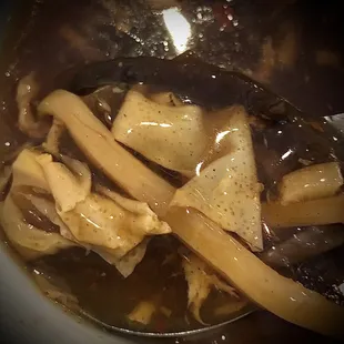 Hot and sour soup, very thick, hearty and had perfect seasoning.