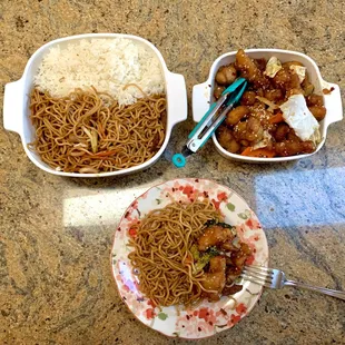 Sesame Chicken and Beef Lo Mein Lunch