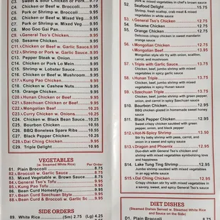Menu as of Jan 2025