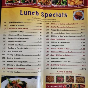 Menu as of Jan 2025