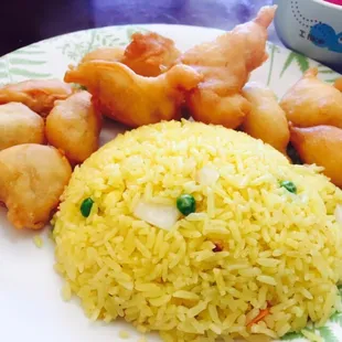 Sweet and sour chicken with fried rice!
