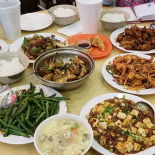 a table full of asian food