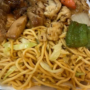 Chow Mein, Teriyaki Chicken and Black Pepper Chicken.