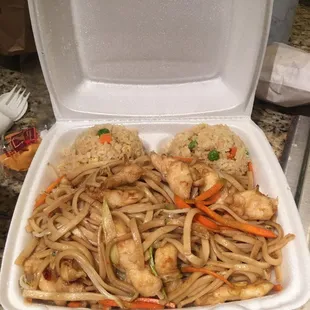 Chicken Lo Mein with fried rice