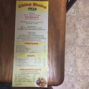 Take out menu