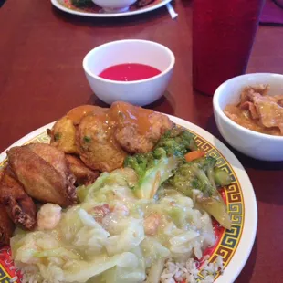 a plate of chinese food