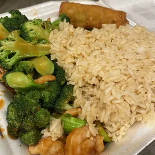 rice, broccoli, and tofu