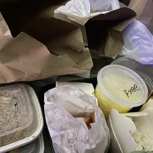 a variety of food items on a table