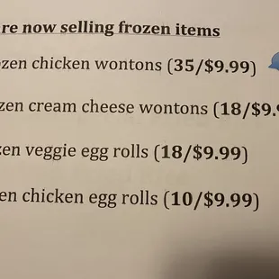 Selling frozen items that freeze very well!