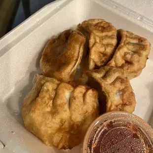 Potstickers (the "sauce" it came with was like watery red liquid with floating pieces of onion.....interesting) too soggy for my liking.