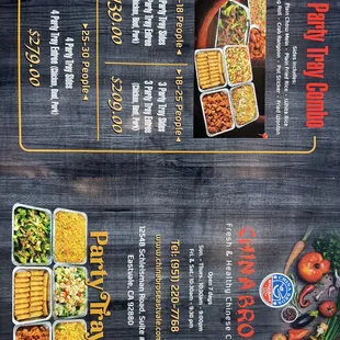 party Tray menu