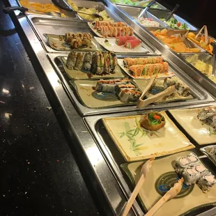 a variety of sushi dishes