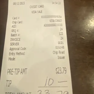 gotta tip for great service..! 8/12/23
