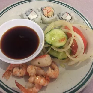 Sushi isn't much, but I like the cucumber salad and shrimp.