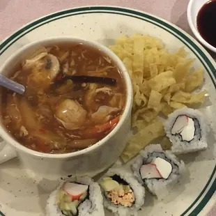 Hot and sour soup is really good here.