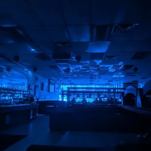 blue lighting in a restaurant