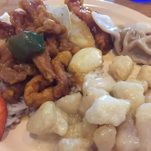 Mongolian Chicken, Steamed Dumpling, Walnut Chicken