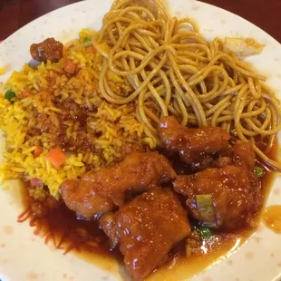 a plate of chinese food
