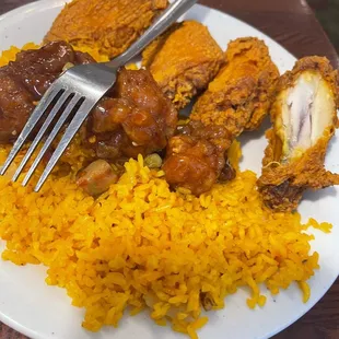 Pork fried rice and chicken wings