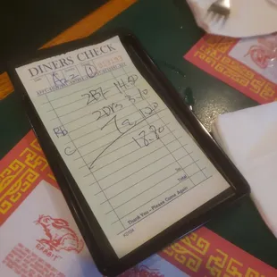 a receipt on a table