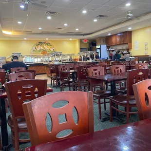 tables and chairs in a restaurant