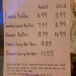 Price menu as of 4-1-16