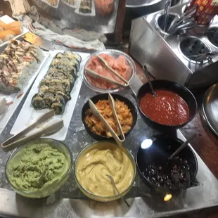 Good selection of condiments for the sushi.