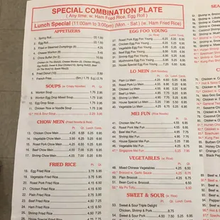 a menu for special combination plates