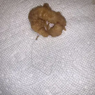 a doughnut on a white towel