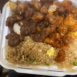 I had the two entrees with rice for $9.99.