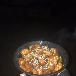 S7. Sesame Chicken for dinner with the most delicious white rice I've ever had