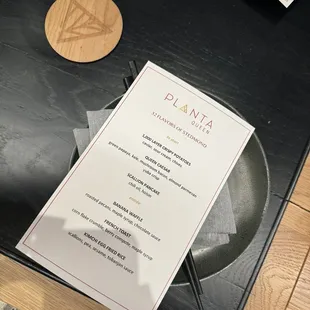 a menu on a table