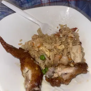 Omg the wings are fire and the rice is filled with meat! Sooo good!