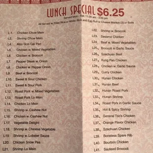 China cafe lunch specials