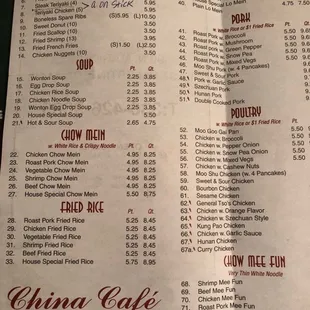 China Cafe Menu