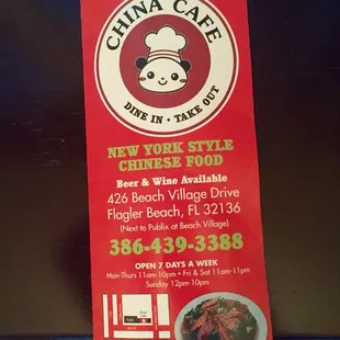 Take out menu