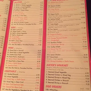 Take out menu