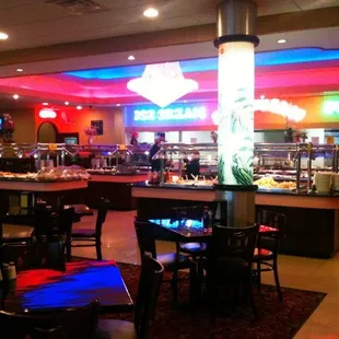 6 rows of Buffet, Including Dessert Bar, Mongolian Grill, Sushi Bar, &amp; Ice cream.