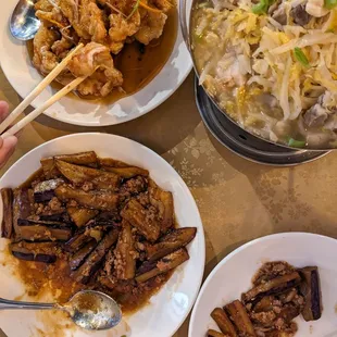 a table full of asian food