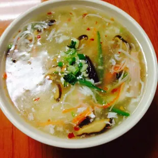 a bowl of soup on a table