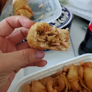 Egg rolls have some kind of meat and I'm usto veggies rolls so that was interesting