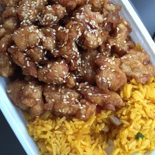 Sesame chicken and fried rice!