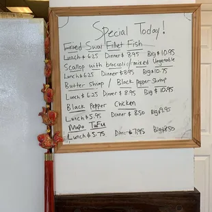 a menu on a whiteboard