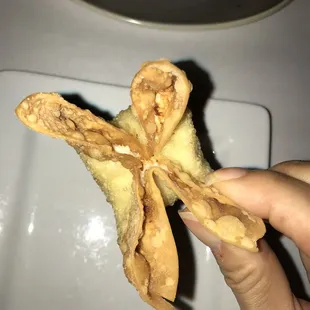 a person holding a piece of food