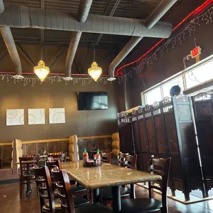 The interior of the restaurant. Nice ambiance. Pretty quiet. Clean.
