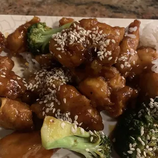Sesame chicken very dry and stringy chicken and not crispy.