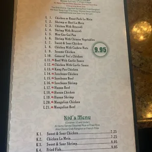 Menu lunch special
