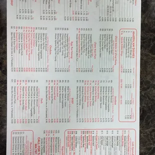 a menu for a chinese restaurant