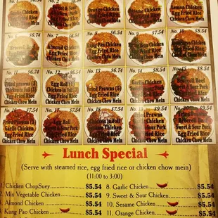 a menu for lunch special