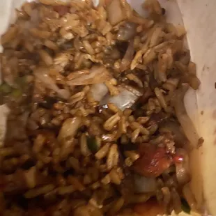 Roast Pork Fried Rice after I added 4 packs of Soy Sauce.